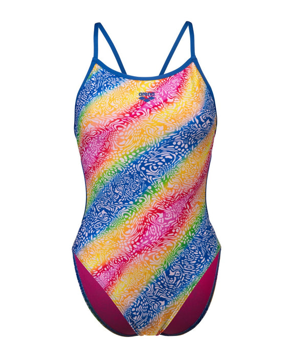 W Swimsuit Lace Back Printed Royal-White Multicolor