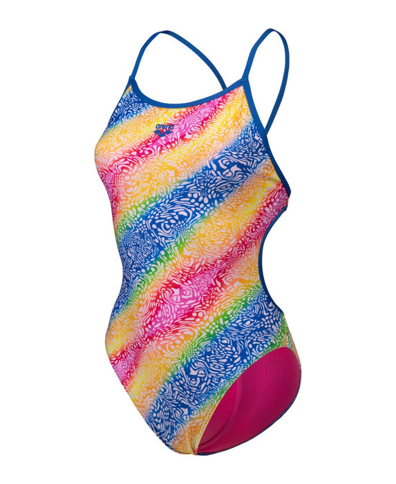 W Swimsuit Lace Back Printed Royal-White Multicolor